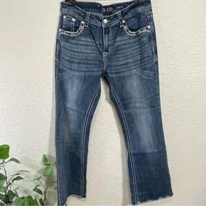 Grace in LA Women’s Patriotic Feather Embroidered Raw Hem Cropped Bootcut Jeans